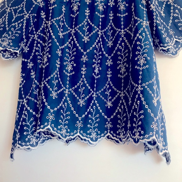 Zara Sz M embroidered blue Scalloped Shirt Top - Picture 4 of 15